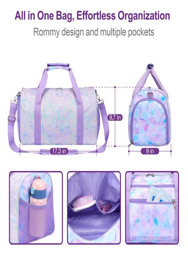 Bagseri Duffel Bags for Kids - Girls Dance Ballet Bag Waterproof Sports Gymnastics Bag for Girls Kids Sleepover Duffel Bag with Shoe Compartment and Dry Wet Separation Pockets (Tie-dye, Purple) - Image 2